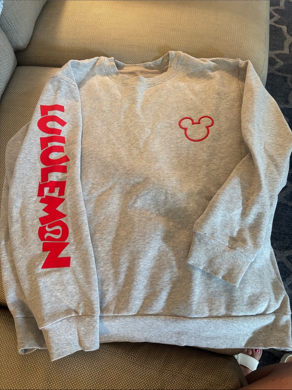 lululemon athletica Gray Crewneck Sweatshirt with Red Mickey and Sleeve Script